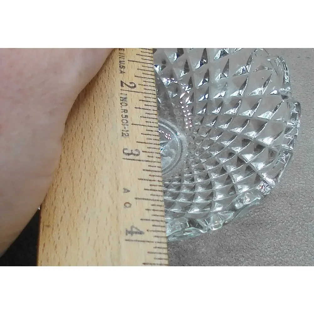 Covetro Trinket Clam Shell Box Diamond Pattern Vintage Italy Clear Glass MCM
